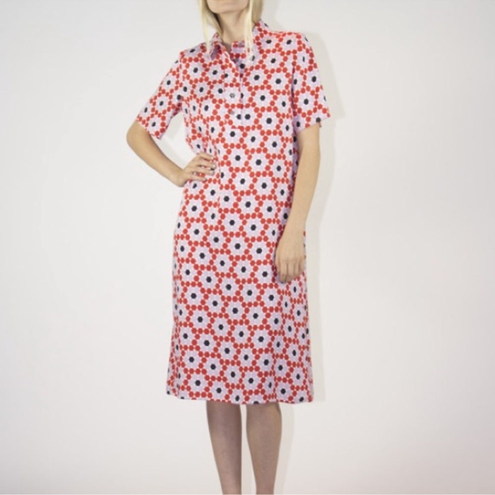 Red and White Tile Pattern Dress